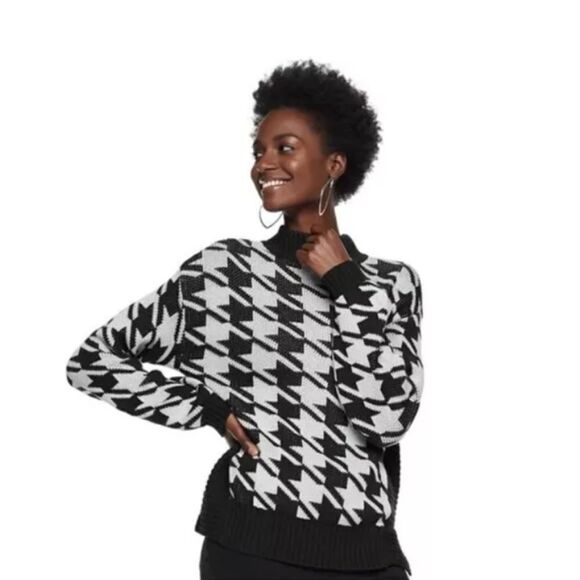 NWT! Nine West Houndstooth Mock Neck Sweater XXL Checkered Side Slit Women's 2XL - Picture 1 of 8